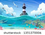 Vector Cartoon Lighthouse Sea...