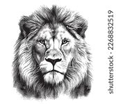 lion face sketch hand drawn in...