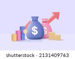3d money bags and coin stack... | Shutterstock .eps vector #2131409763