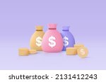 3d money bags and coin stack... | Shutterstock .eps vector #2131412243