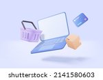 3d shopping online with laptop  ... | Shutterstock .eps vector #2141580603