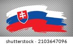 Flag of Slovakia from brush strokes. Waving Flag Slovak Republic on transparent background for your web site design, app, UI. Stock vector. EPS10.