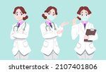 cute female doctor with mask in ... | Shutterstock .eps vector #2107401806