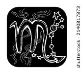 Zodiac symbol Scorpio with stars constellation for future telling. Horoscope sing mysterious and occult science. Hand drawn retro vintage black and white illustration. Old style line drawing. 