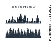 Hand Drawn Pine Forest Textured ...