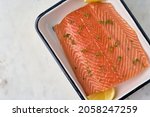 Raw Salmon Fillet With Herbs...
