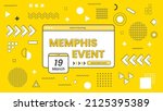 Memphis event banner design with assorted yellow and black modern geometric elements. Memphis template design, banner design, background memphis event poster design with many memphis assets style eps