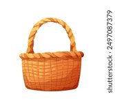 Wicker basket on white background. Basket in rustic aesthetics. Vector illustration