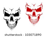 Smiling Skull In Black And Red...