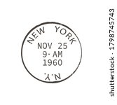 New York post stamp isolated round postmark. Vector NY city post office sign, american correspondence express delivery insignia. US international mailing services, ink seal rubber stamp