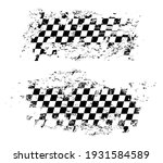 Racing flag grunge design of vector car race sport, auto rally and motocross. Checkered pattern of start and finish motorsport flag, black and white squares old texture with scratches