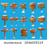 wood sign posts with snow... | Shutterstock .eps vector #2046059219
