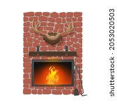 fireplace and hunting trophy.... | Shutterstock .eps vector #2053020503