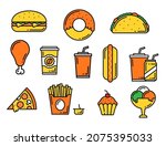 Fast Food Thin Line Icons Of...