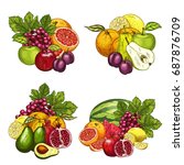fruits bunches icons set.... | Shutterstock .eps vector #687876709