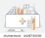 first aid kit with tablets ... | Shutterstock .eps vector #1628720230
