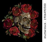 embroidery human skull and red... | Shutterstock .eps vector #1906490500