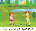 boys playing golf at golf play... | Shutterstock .eps vector #2124655313