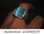 Small photo of A Blue Beryl Ring use in hand. Blue beryl stone or Aquamarine