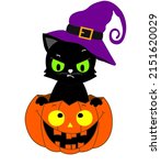black cat with pumpkin... | Shutterstock .eps vector #2151620029