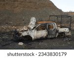 Small photo of Car after war, Apocalyptic world, post-apocalyptic world, zombie world, zombie war, war