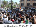 Small photo of Demonstrations in the city of As-Suwayda in Syria today, Friday, September 1, 2023, unprecedented numbers and crowds cheering for freedom and the departure of the Bashar al-Assad regime
