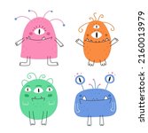 funny colorful set of monster... | Shutterstock .eps vector #2160013979