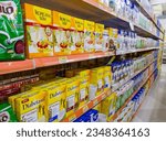 Small photo of Palopo, Indonesia - August 13, 2023: Tropicana slim products displayed on a supermarket shelf. Tropicana Slim is a trademark of sugar-free products, low-fat milk, a complement to Indonesian food.