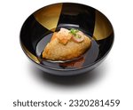 soba-gaki no agedashi, crispy fried buckwheat dumpling with dashi-based sauce. Japanese soba cuisine
