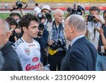 Small photo of Monte-Carlo, Monaco, Louis ll Stadium, 23.May.2023: Charles Leclerc and Prince of Monaco during charity footbal match at Louis ll Stadium