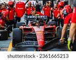 Small photo of Marina Bay Street Circuit, Singapore, Singapore, 14.September.2023; Ferrari F1 car in the pit lane garage and team practice during Formula One Singapore Grand Prix