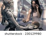 Woman Playing Chess with Fembot Robot
