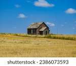 Old Abandoned One-Room House on a Hill on the Oklahoma Prairie