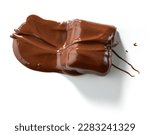 piece of melted chocolate isolated on white background, top view