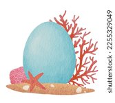 Blue Easter Egg On Sand Beach...