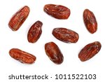 dry dates isolated on white background. Top view. Flat lay pattern