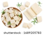 tofu cheese isolated on white background with clipping path and full depth of field, Top view with copy space for your text. Flat lay