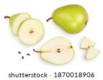 Green pear fruit with half and...