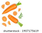 Carrot isolated on white background . Top view with copy space for your text. Flat lay,