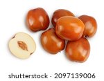 Small photo of jujube or chinese date isolated on white background with clipping path. Top view. Flat lay
