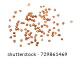 buckwheat grain isolated on white background close up. Top view