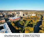 Small photo of view of state office building in downtown bighamton new york (southern tier, small town usa) aerial view from above