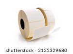 Small photo of Barcode sticker roll isolated on white background. Blank adhesive empty labels on bobbin. Paper tags for marking and identification