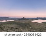 Small photo of Views of the reservoir of La Serena and the masatrigo mountain at sunset from the castle of Puebla de Alcocer. Badajoz. Extremadura.
