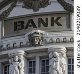 Bank Building With Bank Text...