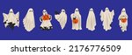 Set of  halloween ghosts. Halloween scary spirits with pumpkins in different poses. Halloween ghosts isolated flat vector illustrations.

