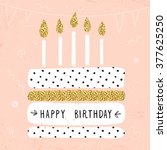 cute happy birthday card with... | Shutterstock .eps vector #377625250