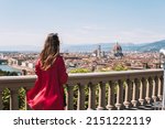 Beautiful landscape above, panorama on historical view of the Florence from Piazzale Michelangelo point . Florence, Tuscany, Italy.