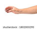 Man hand stretches out to take, arm body part of people isolated on white background.