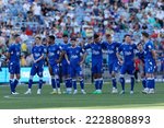 Small photo of SYDNEY, AUSTRALIA - NOVEMBER 20: Everton players watch on in the midst of a penalty shootout during the match between Everton and Celtic at Accor Stadium on November 20, 2022 in Sydney, Australia
